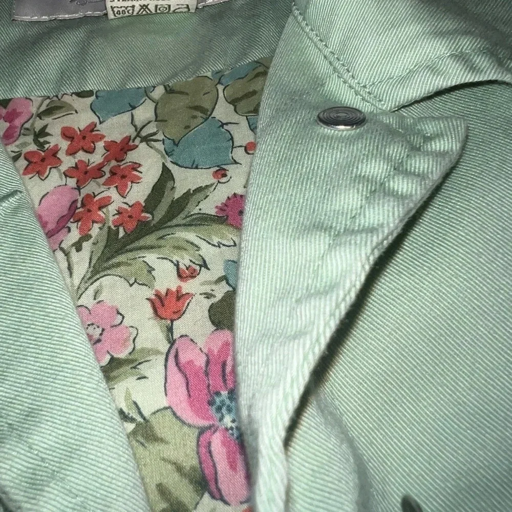 Orvis, S, vintage, pale green w/ floral lining logo button front collared jacket